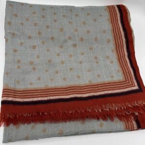 Hartford Wool Frayed Edge Square Scarf Blue Red Beige Polka dot Soft Warm